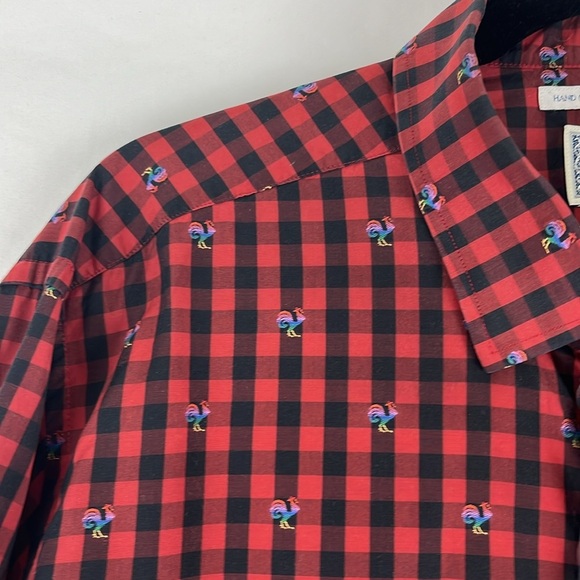 Robert Graham Red and Black Check Shirt w/ Embroidered Rainbow Roosters - Picture 5 of 10